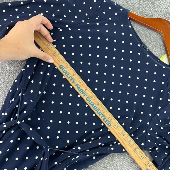 NWT Anne Klein Short Sleeve Dress Blue White Polka Dot Below Knee Midi Womens 4 - Picture 8 of 11